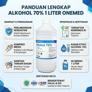 Alkohol 70% OneMed 1 Liter Antiseptik Cair Pembersih Luka Resmi Kemenkes RI Asli