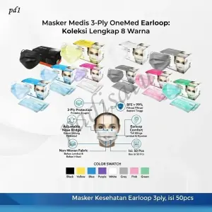 Masker Medis 3-Ply OneMed Earloop - Box Isi 50 Pcs