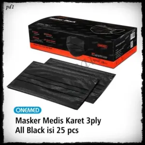 Masker Medis Hitam Onemed 3ply Isi 25 Pcs - Masker Black Karet Earloop