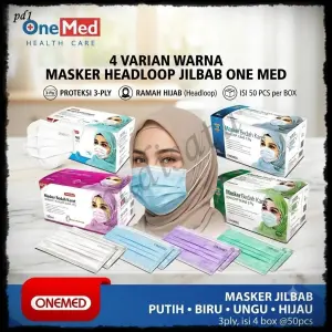 Masker Hijab OneMed Headloop 3 Ply Isi 50 Pcs - Masker Medis Jilbab Bedah Karet