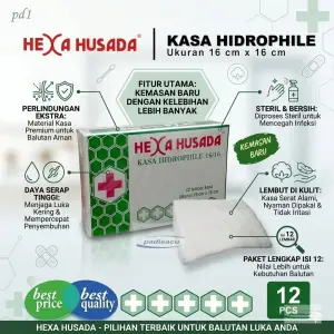 Kasa Hidrophile Hexa Husada 16x16 cm Box Isi 12 Lembar / Kasa Steril Perban Pembalut Luka